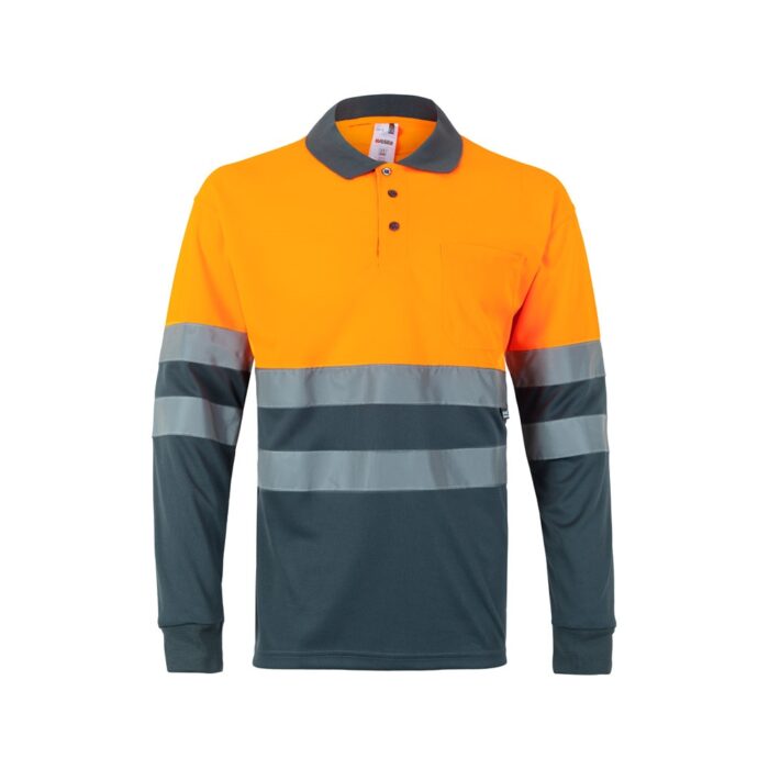 VL VULCAN LARGE. Zweifarbiges Poloshirt im Bird-Eye-Design (160g/m²) mit langen Ärmeln, aus Polyester (100%)-36069 – Bild 14