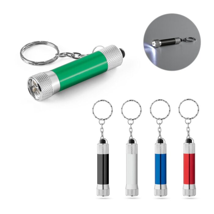 RE-LERGAN. Schlüsselanhänger aus Aluminium (92% recycelt) mit 3-Licht-LED-Taschenlampe-95092